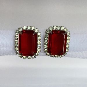 Vintage red crystal and rhinestone earrings